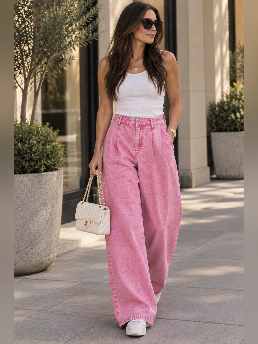 Avec Les Filles Pink High-Waist Ibiza Wash Wide Leg Jeans Size: 27 NWT